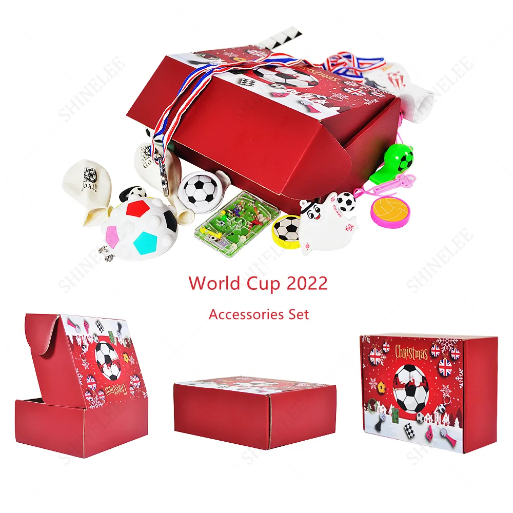 Qatar 2022 set <span class=keywords><strong>di</strong></span> Souvenir della coppa del mondo portachiavi/medaglie/accessori per giocattoli Fidget confezione regalo trofeo della coppa del mondo