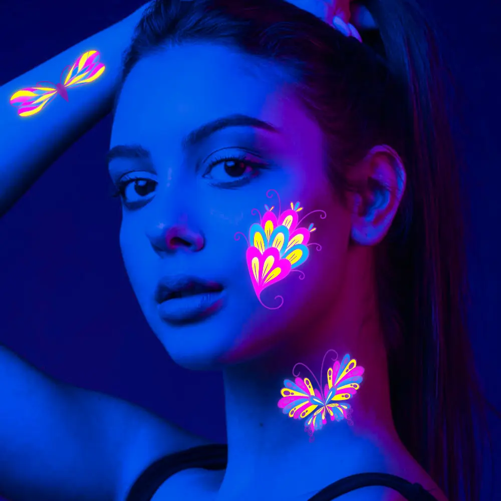 waterproof Tattoo stickers nightclub bar music festival party glowing cool fluorescent butterfly tattoo stickers