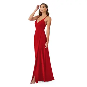 Custom Sexy Ladies Western wear Thin straps Wine Red Evening Dresses Trumpet Dress Evening