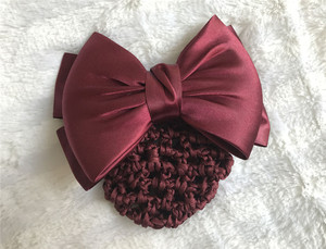 Women Two-Way <strong>Snood</strong> Net Satin Striped Bow Barrette Hair Clip Bun Cover Set Hair Accessory Hair <strong>Snood</strong> - Product Image 2