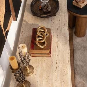 Table <span class=keywords><strong>console</strong></span> en <span class=keywords><strong>bois</strong></span> avec placage en travertin beige, effet marbre, pour la maison et les hôtels, meubles de salon - Product Image 2