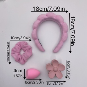Macaron Color Sponge Headband 4Pcs Set High Puff Face Slimming Sunflower Hair Clip <strong>Scrunchie</strong> Makeup Sponge Daily Skincare Kit - Product Image 3