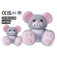 Peluche souris personnalisée OEM brodée, douce, grise, avec oreilles roses, pour enfants, cadeau câlin