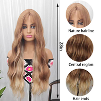 Perruque synthétique longue ondulée de 30 pouces, fabriquée à la machine, ombrée brun clair à blond, vente en gros pour revendeurs