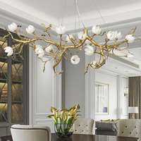 Lustre en cuivre portugais, lampe de style européen post-moderne, feuille de lotus en cristal, luminaire suspendu pour hôtel, club