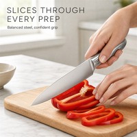 Ensemble de 6 couteaux de cuisine avec bloc en bois, manche en acier inoxydable, couteau de chef de 8 pouces, couteau à pain dentelé, couteau utilitaire et couteau d'office