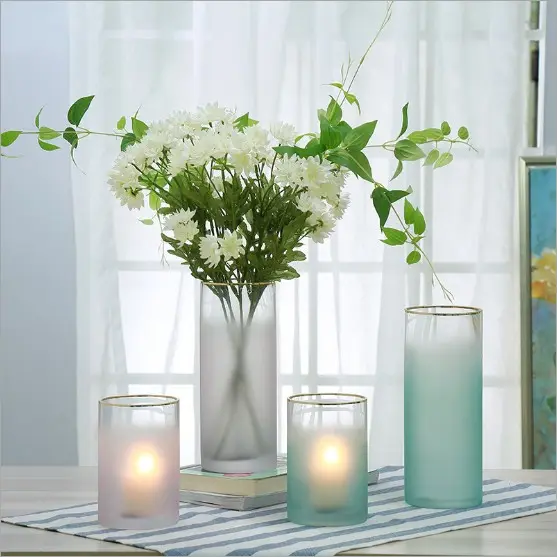 25 30 cm de altura fosco rosa azul gradiente cor reta vidro flor vaso para arranjo de flores e decoração Home