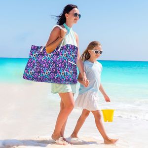 Bolsa de Playa de Gran Capacidad con Estampado de Leopardo, Bolsa de Mano Personalizada para Mujer, para Verano, Aire Libre, Playa y Picnic, con Asa de Cuerda - Product Image 5