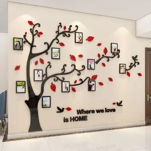 الإبداعية الأسرة شجرة الذاتي لاصق 3D الاكريليك مرآة ديكور الجدار ملصق مع إطار صور لغرفة المعيشة الديكور