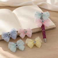 Nœud en organza pastel, breloque cœur en strass pour stylo, composant de bijoux DIY, fourniture artisanale en gros