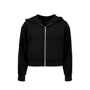 Sudadera con capucha negra para hombre, de invierno, bordada, con estampado personalizado, con cremallera frontal, corte oversize, informal, de felpa francesa, con bolsillo, para otoño - Product Image 1