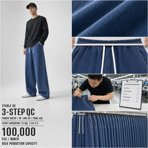 <span class=keywords><strong>Jeans</strong></span> Larghi da Uomo <span class=keywords><strong>con</strong></span> <span class=keywords><strong>Elastico</strong></span> <span class=keywords><strong>in</strong></span> <span class=keywords><strong>Vita</strong></span> e Coulisse, Lavaggio Scuro, Gamba Larga, Vestibilità Comoda, Stile Streetwear, Produttore Private Label - Product Image 3