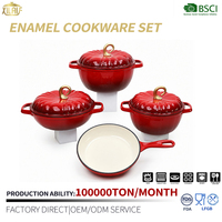 Ensemble de casseroles et poêles en fonte émaillée personnalisées en forme de citrouille, batterie de cuisine en fonte hollandaise pour tous types de cuisinières, usine OEM, marmite de cuisson antiadhésive en stock