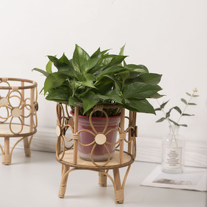 Support à fleurs en rotin tissé à la main, design circulaire, petite taille, décoration d'intérieur, porte-pot de plante - Product Image 3