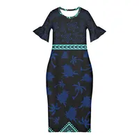 Robe de soirée Sexy pour femmes, nouvelle collection d'été, tissu bleu foncé, imprimé d'une fleur de cocotier Tribal,