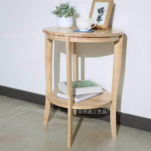 <b>Round</b> Wooden <b>Side</b> <b>Table</b> Double Layer Shelf Natural Wood Color And <b>Black</b> Living Room Coffee <b>Table</b> Sofa Bedside <b>Table</b> - Product Image 2