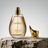 Flacon de parfum en verre cristal rond personnalisé en usine, 30 ml, 50 ml, 100 ml, vaporisateur à pompe, brume fine avec couvercle doré