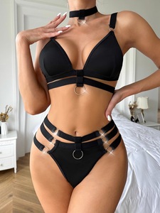 Conjunto de ropa interior <span class=keywords><strong>coqueta</strong></span> con colgante de Metal de tres puntos para mujer, venta al por mayor, con decoración bordada, nuevos accesorios de tentación - Product Image 4