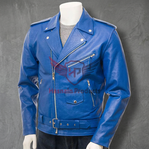 Révélez votre style avec la veste de motard en cuir bleu véritable pour hommes Personnalisez votre look et vêtements de moto en matériau de qualité supérieure - Product Image 3