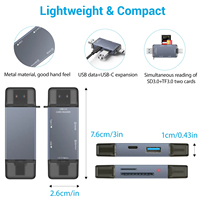 Lector de tarjetas 6 en 1 USB 3.0 SD TF, adaptador de tarjeta de memoria de aluminio con doble puerto USB A tipo C OTG Plug and Play para cámara, teléfono y computadora