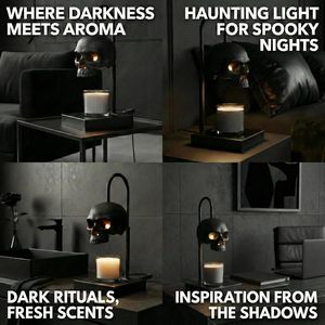 Lampe <span class=keywords><strong>chauffe</strong></span>-<span class=keywords><strong>bougie</strong></span> tête de mort avec minuterie et variateur d'intensité, lampe de table gothique noire - Product Image 6