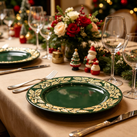 Assiettes de Présentation Vertes Réutilisables en PP pour Noël, Vente en Gros, OEM, pour Mariages, Centres de Table Festifs et Décoration de Table