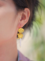 Großhandel Hochwertige 925 Sterling Silber Vergoldete Gänseblümchen-Muster Quasten-Ohrringe Süßwasserperlen-Anhänger Damen Party-Schmuck