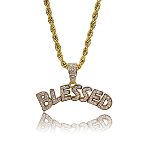 Hiphop oro inglés carta un deseo <span class=keywords><strong>bendito</strong></span> colgante collar de la joyería - Product Image 1