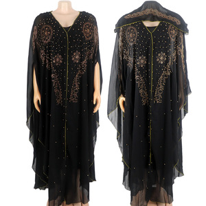 CCY fábrica musulmán Abayas cuentas de diamantes de imitación mujeres africanas vestidos de gasa con capucha Abaya con diamante - Product Image 2