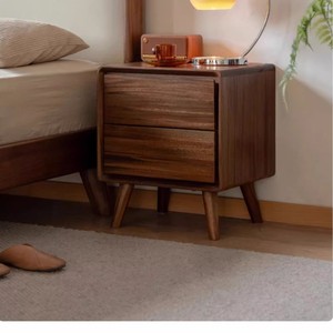 Solid Wood <b>Bedside</b> <b>Table</b> <b>Black</b> Walnut 400x350x470mm Hidden Handle Storage Cabinet For Bedroom - Product Image 2