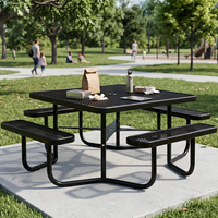 Table de pique-nique carrée noire OEM 78 pouces avec chaises, ensemble pour jardin/patio, camping, table et bancs robustes en métal expansé, portable