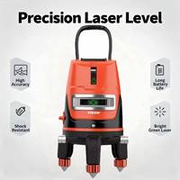 Niveau laser vert auto-nivelant 5 lignes horizontales et verticales de qualité industrielle et DIY, batterie 5000 mAh pour utilisation intérieure/extérieure