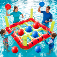 Ensemble de jeux de piscine, jeu géant gonflable 2-en-1 Tic Tac Toe et lancer d'anneaux avec 12 anneaux et 8 balles, jeux flottants pour fêtes au bord de la piscine