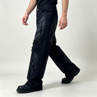 Jean baggy Y2K pour homme, noir, délavé à l'acide, imprimé graphique personnalisé, effet usé et déchiré, pantalon en denim streetwear, coupe droite et large