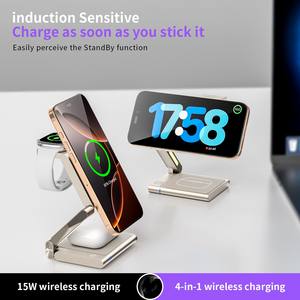 Caricatore Wireless Magnetico Pieghevole 4 in 1 a Forma di <span class=keywords><strong>Z</strong></span> in Metallo Certificato per Dropshipping, Supporto Multifunzionale con Luce, 15W - Product Image 3