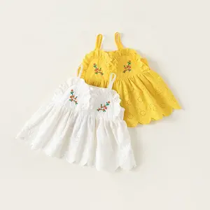 Детская одежда, оптовая продажа, топ с кружевом, детские летние платья с вышивкой для девочек