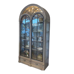 Gabinete de vino antiguo de Arte Americano, puerta doble de cristal de Metal europeo, renacimiento arquitectónico chino, madera maciza, arqueado Vintage - Product Image 6