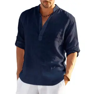 도매 V 넥 패션 캐주얼 느슨한 단색 티셔츠 남성 폴로 티셔츠