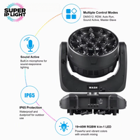 19 projecteurs Wash à tête mobile 4-en-1 RGBW 40W avec zoom, IP65, DMX, RDM, activés par le son, en aluminium moulé sous pression, pour événements extérieurs, concerts et spectacles