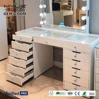 Coiffeuse MYUZ noire et rose avec miroir LED Hollywood, miroir de vanité pour chambre à coucher, table de maquillage avec rangement
