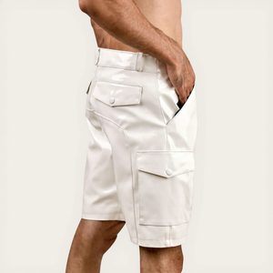 Pantalones Cortos Cargo Blancos para Hombre, Color Sólido, Cintura Media, Cierre de Botones, Estilo Casual, con Bolsillos, Tela de Poliéster Transpirable - Product Image 2