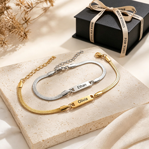 Stainless Steel Flat Snake Chain Bracelet <b>Custom</b> Engraved Rectangle Heart Star <b>Name</b> Plate Couple DIY Personalized <b>Name</b> Bangle - Product Image 1