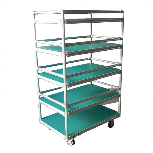 Industrial electric good price high quality ESD material rack made from lean pipe aluminum tube with moving castor