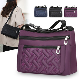 Women's Nylon Shoulder Bag Horizontal Square Zipper Closure Waterproof Everyday Use Purple Black Dark Blue YZ8726 - Product Image 1