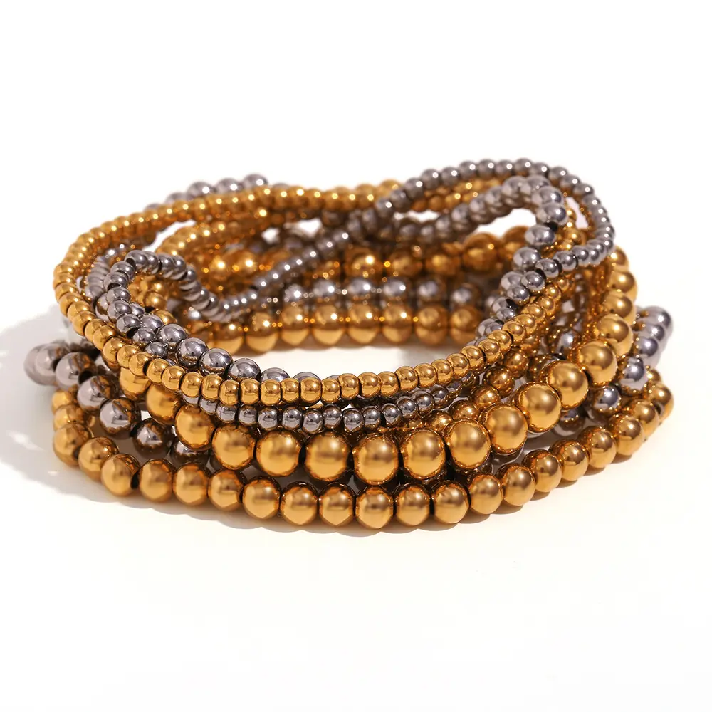 3002 distintivo bracciale Vintage in acciaio inossidabile con perline in metallo placcato oro 18K PVD gioielli di moda Bijoux donna