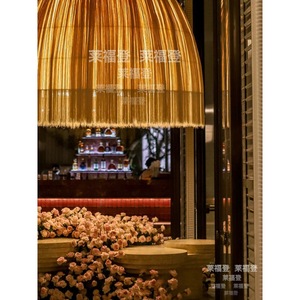 Wabi Sabi Style Chandelier Hand Woven Gold Round E27 Six Head For <b>Dining</b> Room Hotel Lobby Decoration - Product Image 3