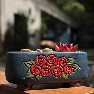 MSH Pot en céramique vintage simple peint à la main pour <span class=keywords><strong>Lithops</strong></span> et plantes succulentes PP - Product Image 6