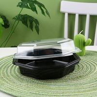 Conteneur alimentaire jetable en gros pour salades à emporter, écologique, noir, octogonal, en plastique PS, pour fruits et aliments, idéal pour les restaurants
