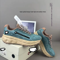 Sepatu Olahraga Luar Ruangan Unisex Mewah Kelas Atas Warna Beige Oranye Moonlight Hak Persegi Kulit Asli