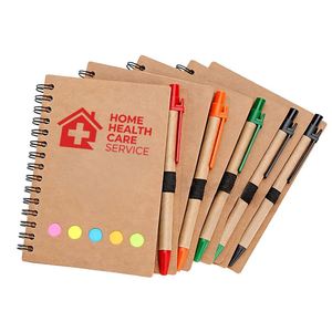Promotion : Bloc-notes et stylo personnalisés avec logo pour services de soins à domicile – Bloc-notes en kraft personnalisé avec stylo et notes autocollantes - Product Image 1